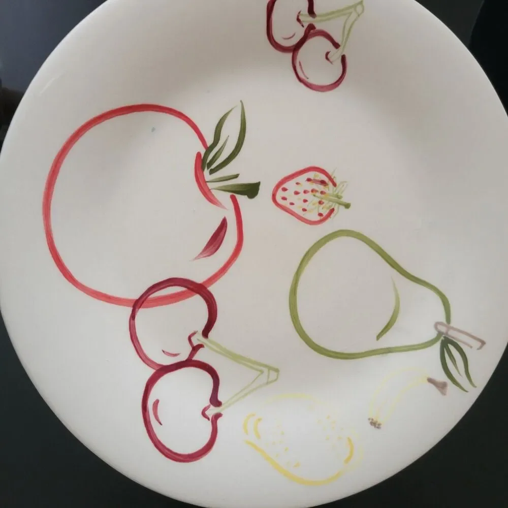 Vtg Whole Home Hand Painted Salad Dessert Plates Fashion Fruit Art Deco Set 4